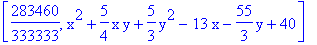 [283460/333333, x^2+5/4*x*y+5/3*y^2-13*x-55/3*y+40]